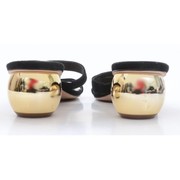 Ann Taylor Black Suede Gold Metallic Spherical Heel Slide Sandal Women's 8.5 - Picture 5 of 8